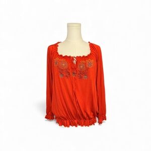 EUC Allegro rust embroidered long sleeve blouse | sz XL